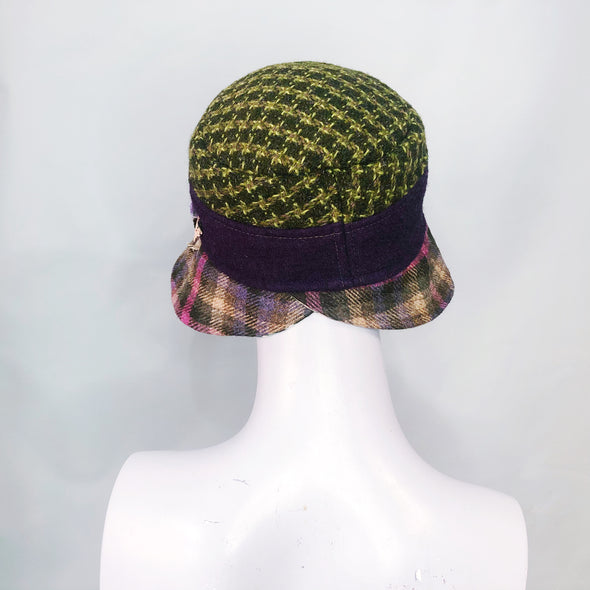 Green wool hat with purple tweed brim