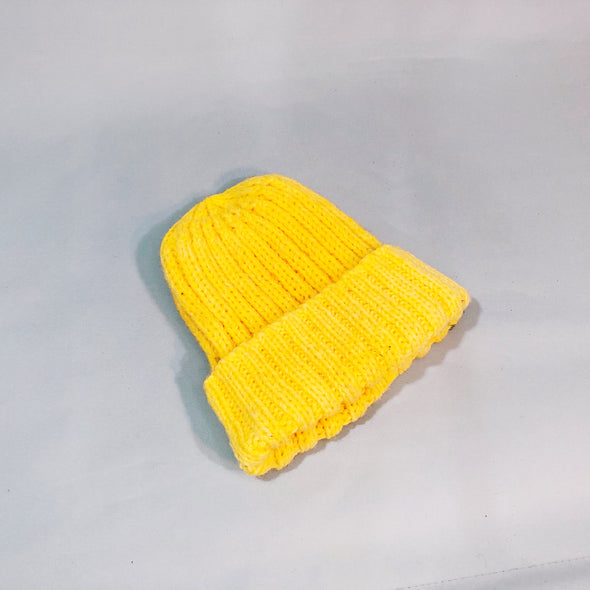 Hand knitted yellow beanie
