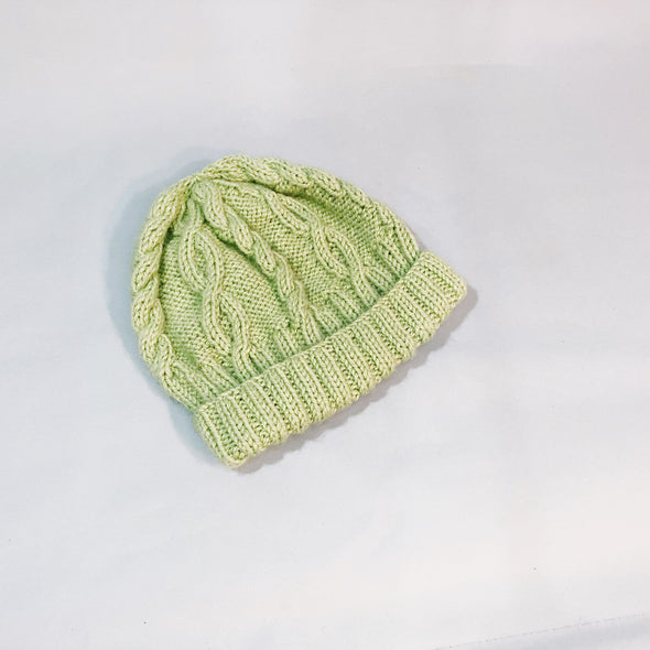 Soft green cable knit beanie
