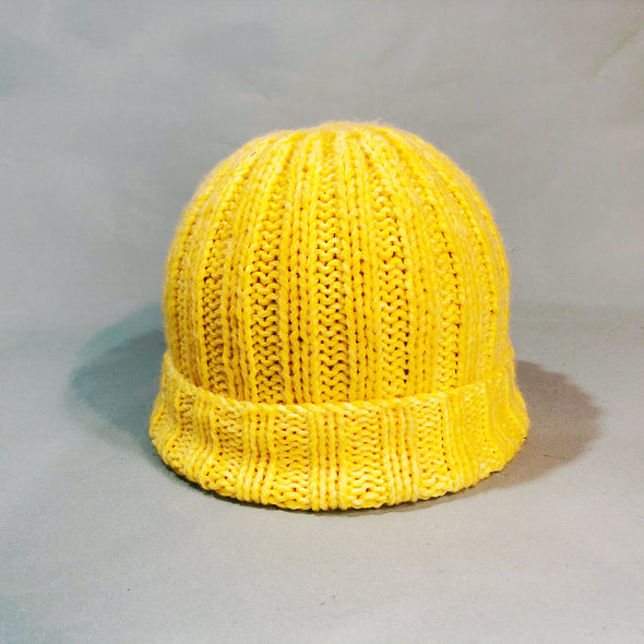 Hand knitted yellow beanie