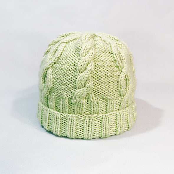 Soft green cable knit beanie