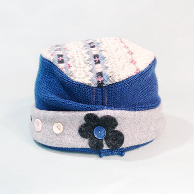 Blue and grey jumper hat